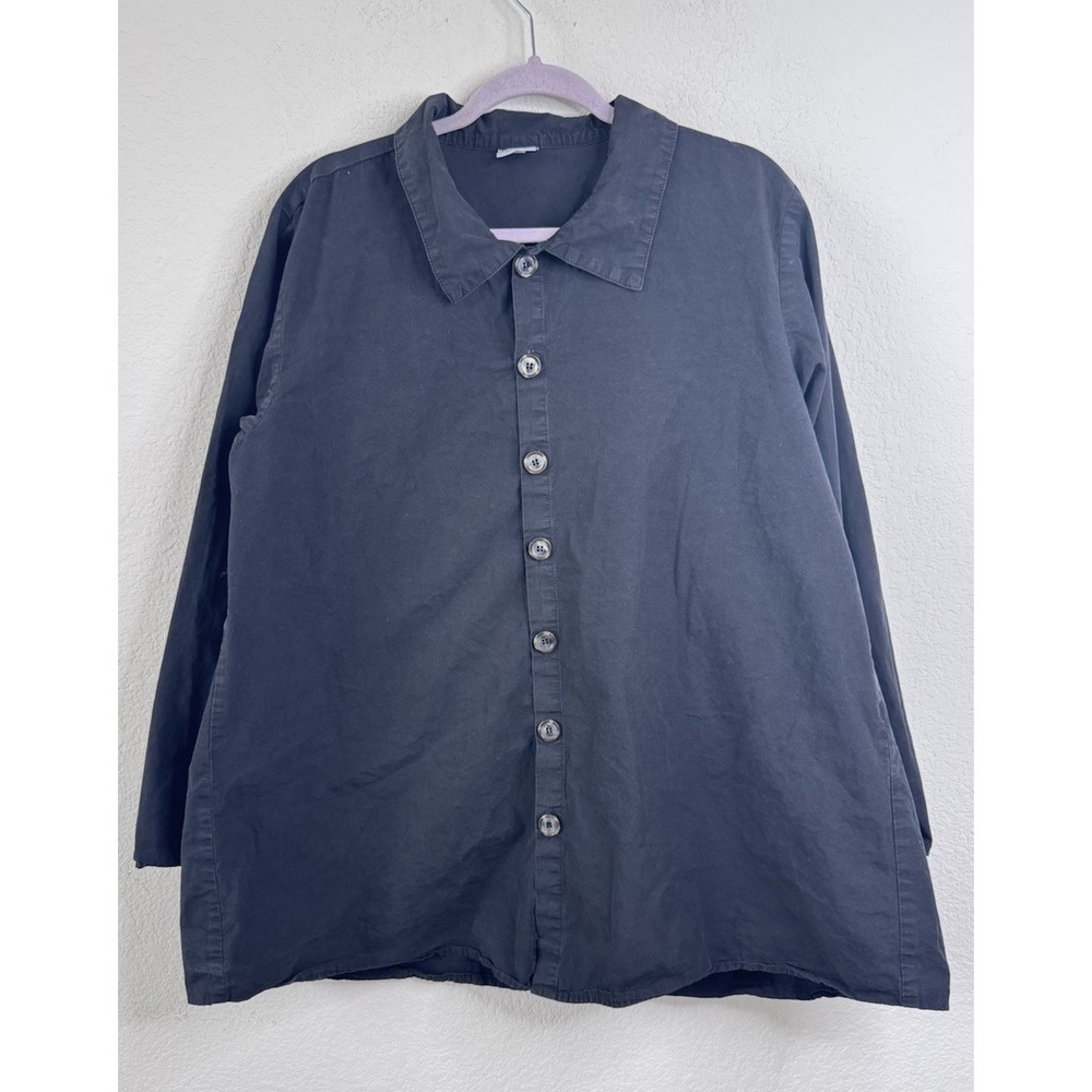 CP Shades Button Down Shirt Womens L Charcoal Relaxed Lagenlook Minimalist‎ USA